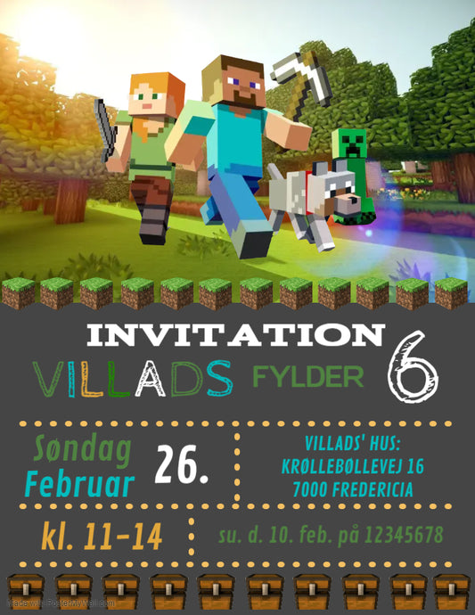 Invitation, Fødselsdag, Minecraft